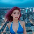 ネオン街と水着美女 4枚目