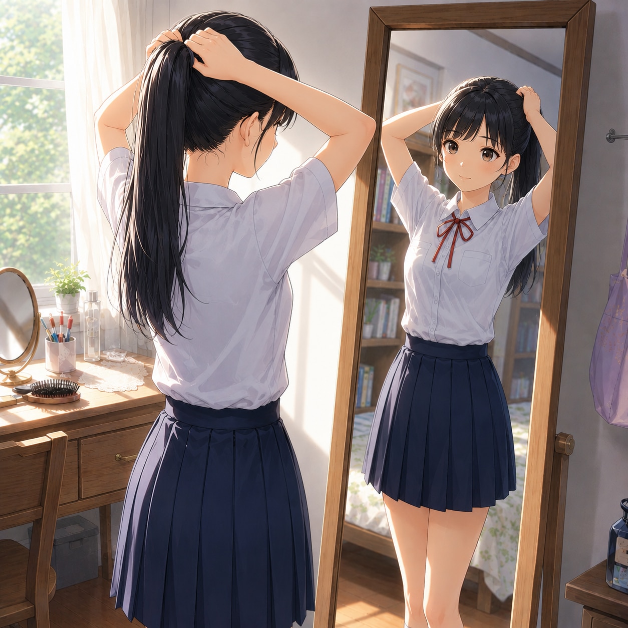 身支度する少女