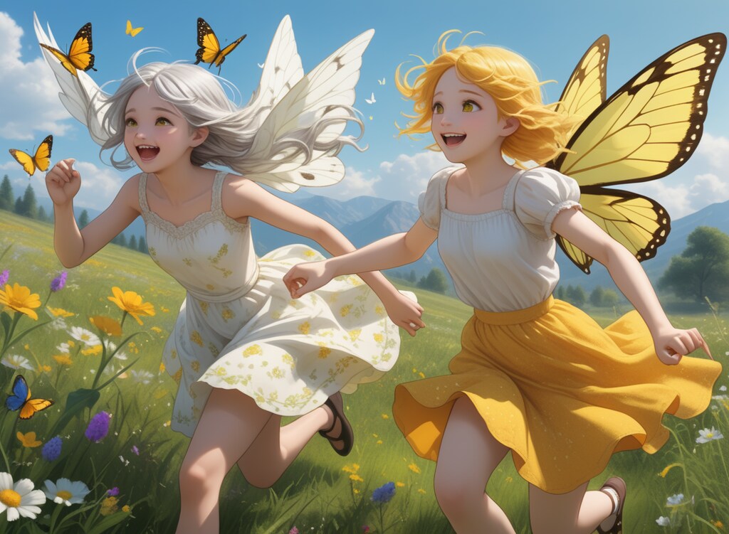 春の野に：モンシロチョウとモンキチョウ