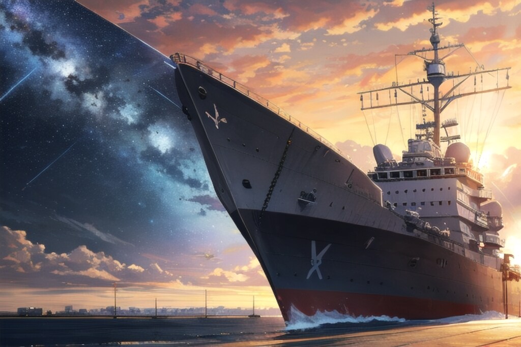 軍艦と星空