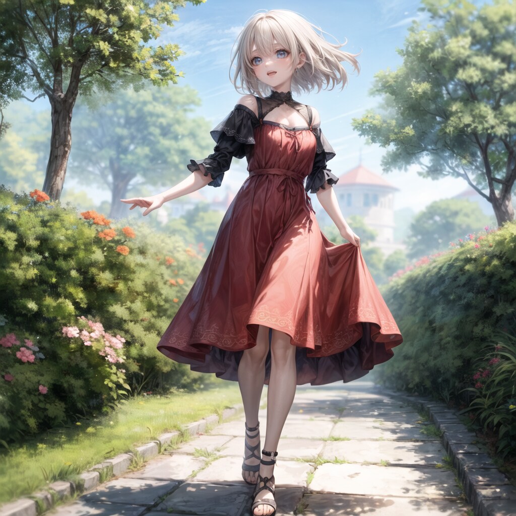 花の宮殿を歩くお姉さん