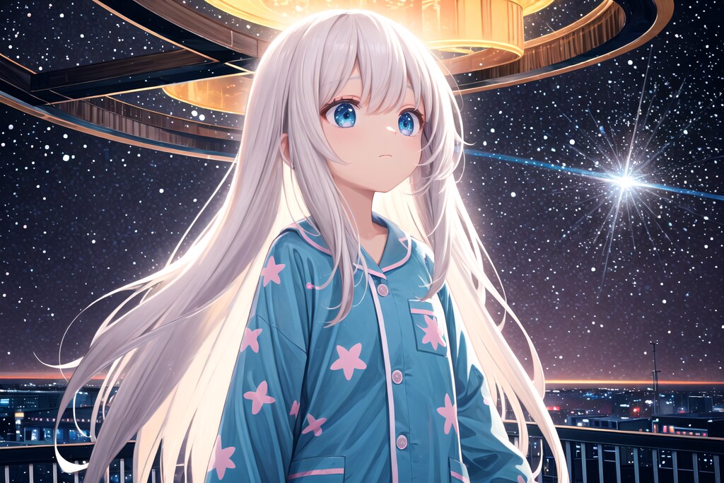 星空とパジャマ少女