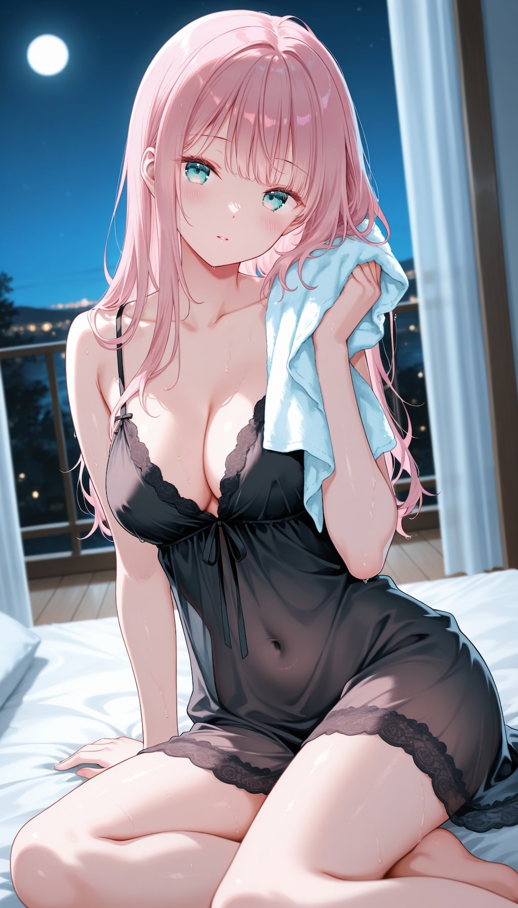 髪を乾燥中