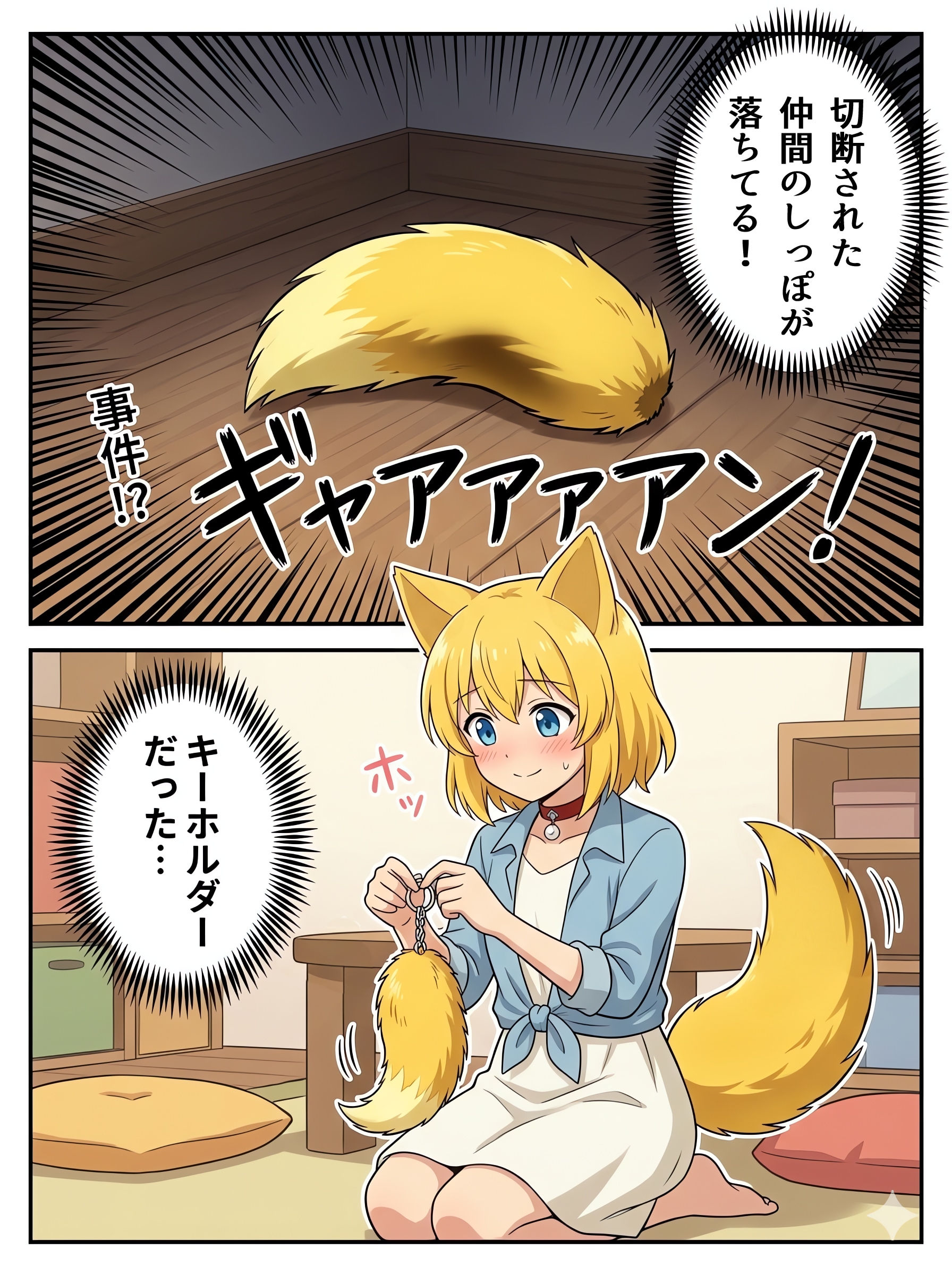 部屋のすみっこに落ちているものに衝撃を受けるキツネ | の人気AIイラスト・グラビア