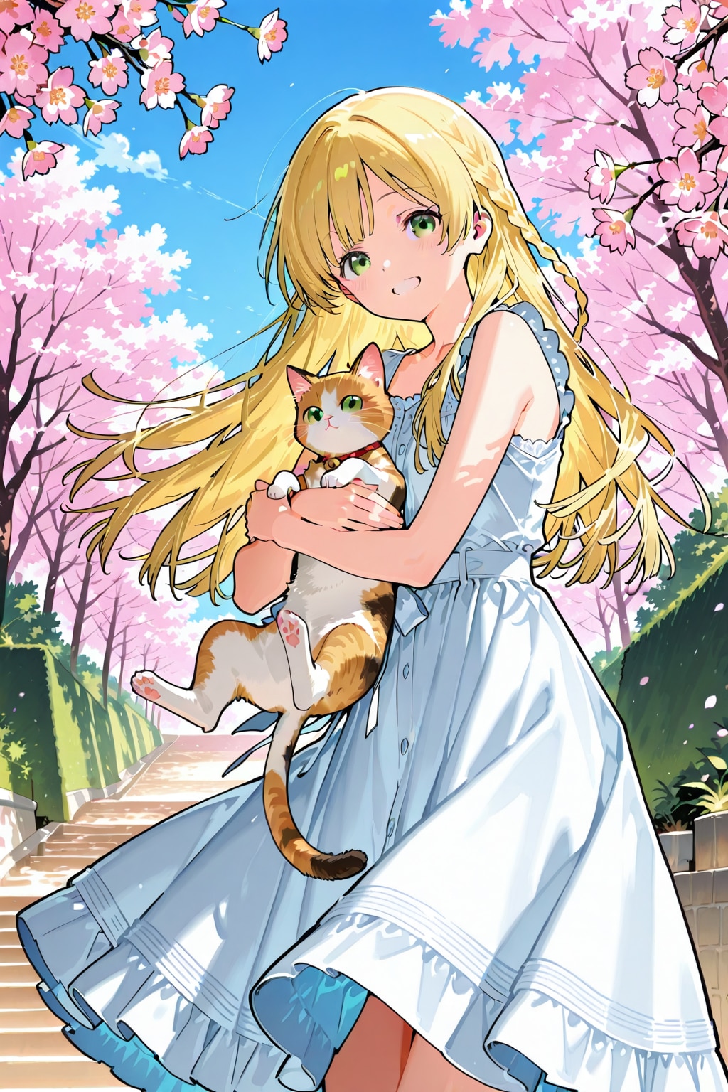 猫と桜とワンピース