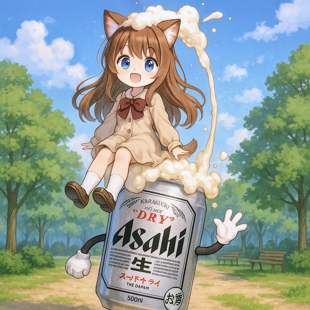 ビールで高く浮かぶ小さな女の子