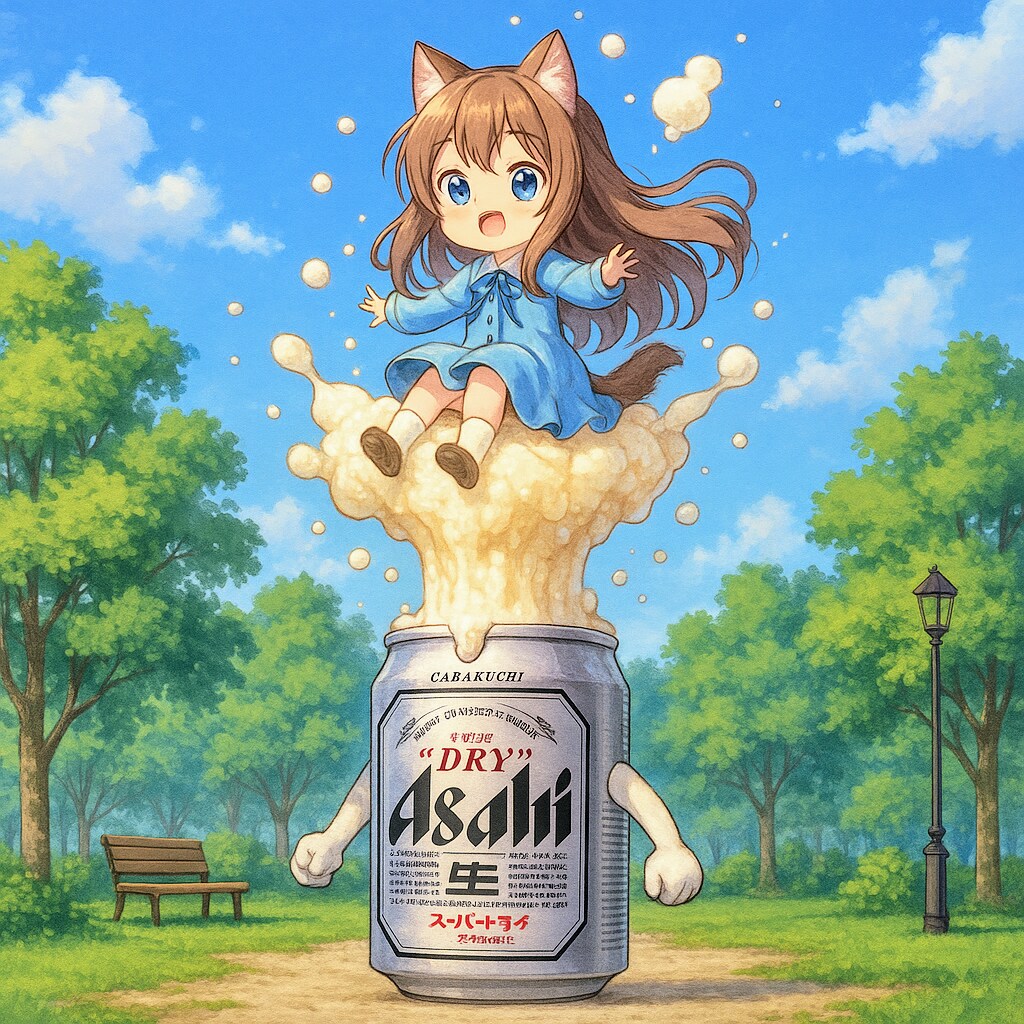 ビールで高く浮かぶ小さな女の子