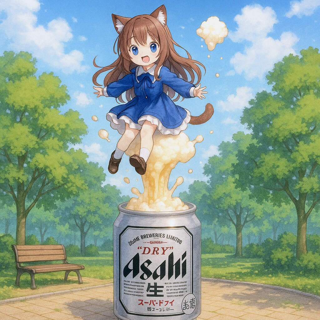 ビールで高く浮かぶ小さな女の子