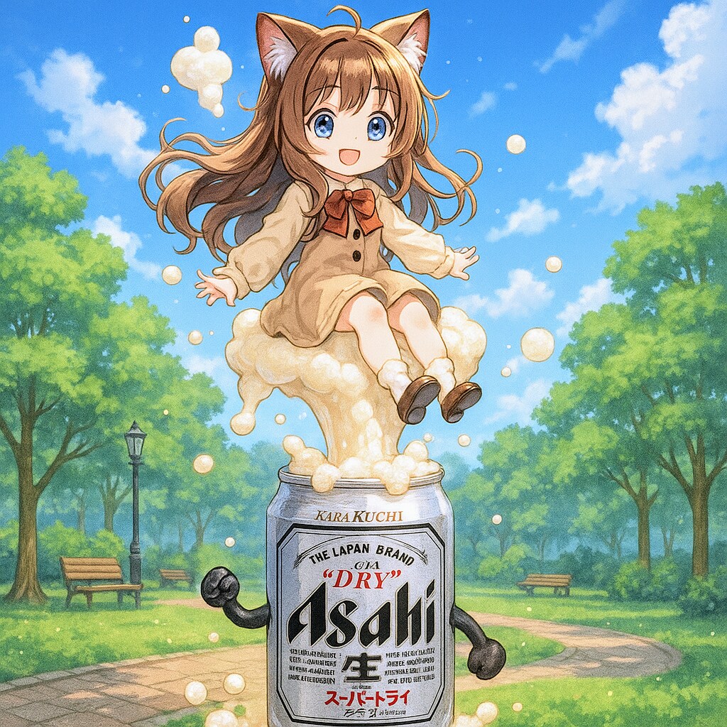 ビールで高く浮かぶ小さな女の子