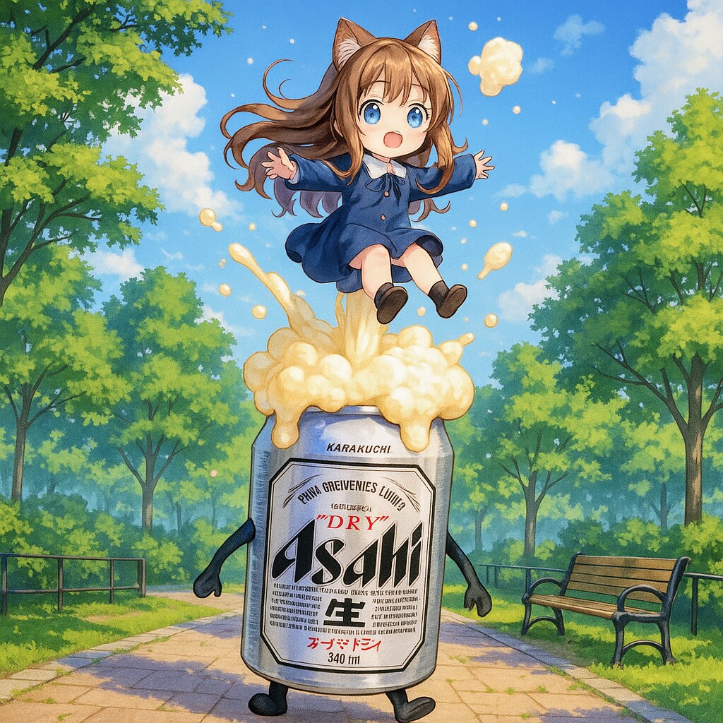 ビールで高く浮かぶ小さな女の子