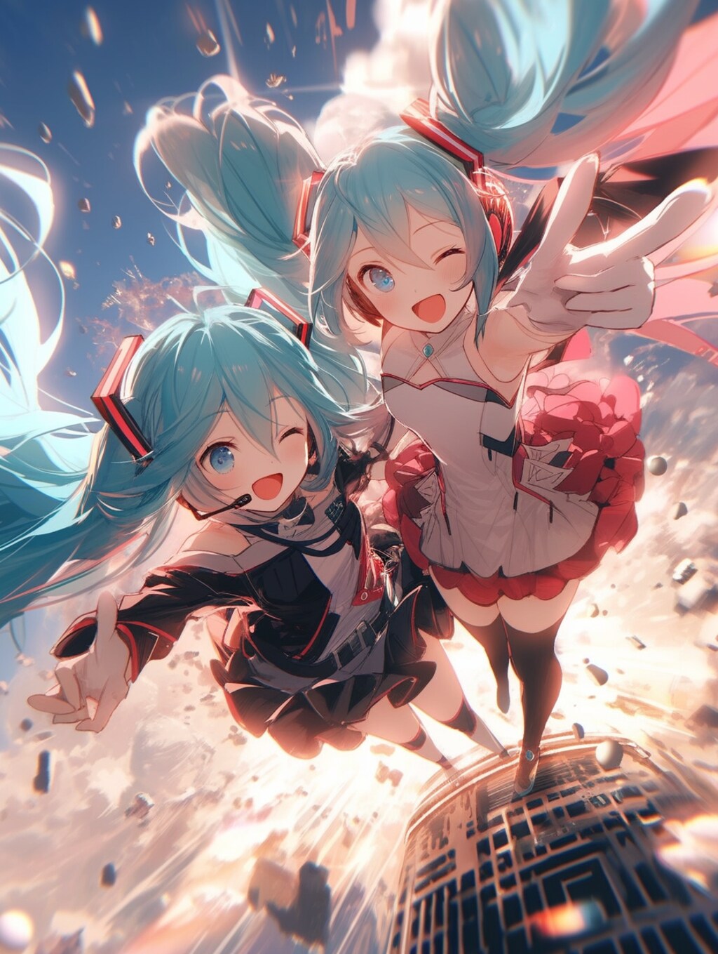 爆風で飛びながら歌う初音ミク！