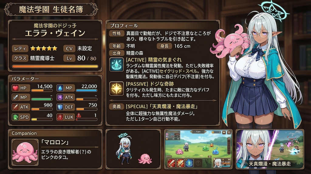 ドジっ子ダークエルフちゃんのステータス