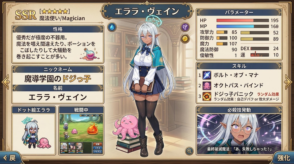 ドジっ子ダークエルフちゃんのステータス