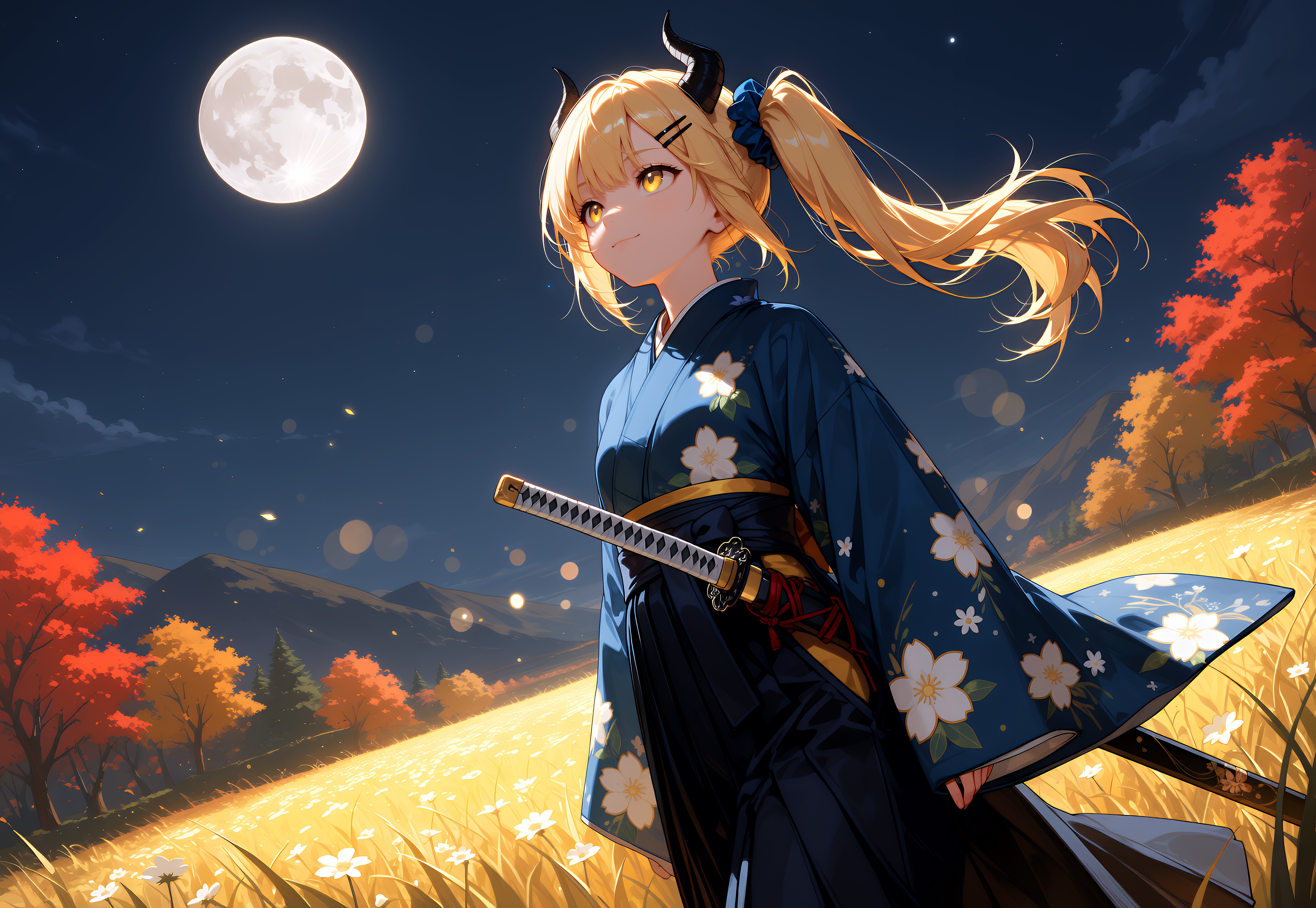 月を見上げる女鬼高生さん | の人気AIイラスト・グラビア