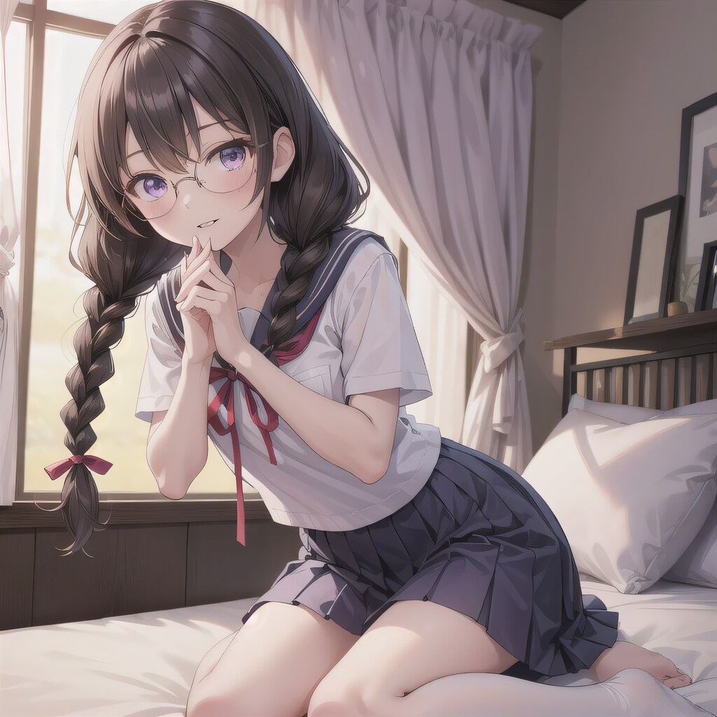 黒髪ロングで寝室の少女５