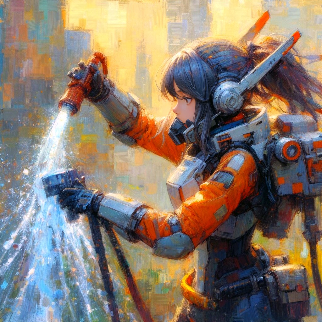 しつこい油汚れを落とすパワードスーツ女子 | の人気AIイラスト・グラビア