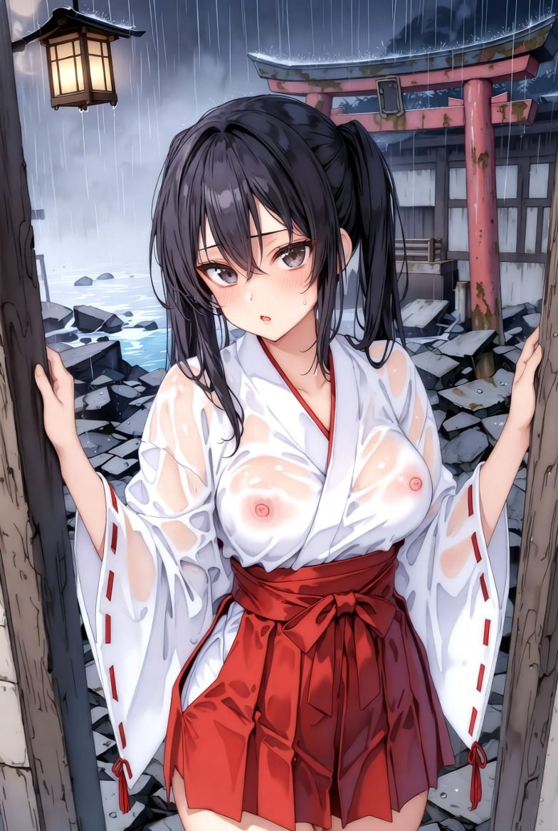 ずぶ濡れ巫女さん