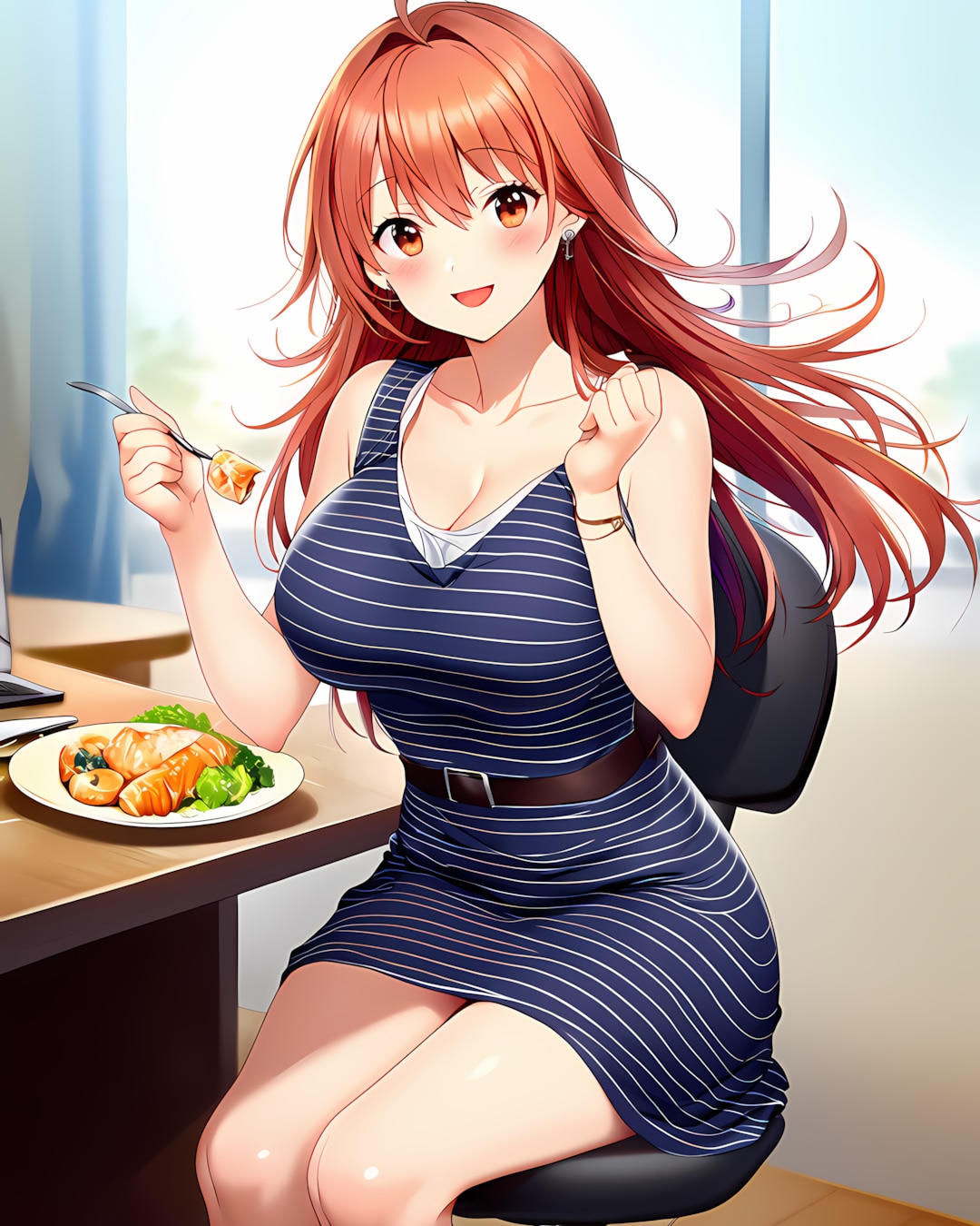 在宅ワークの合間にデスクでランチ💻ランチ | の人気AIイラスト・グラビア