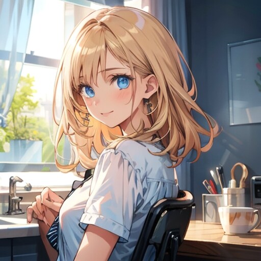 振り向くブロンド少女