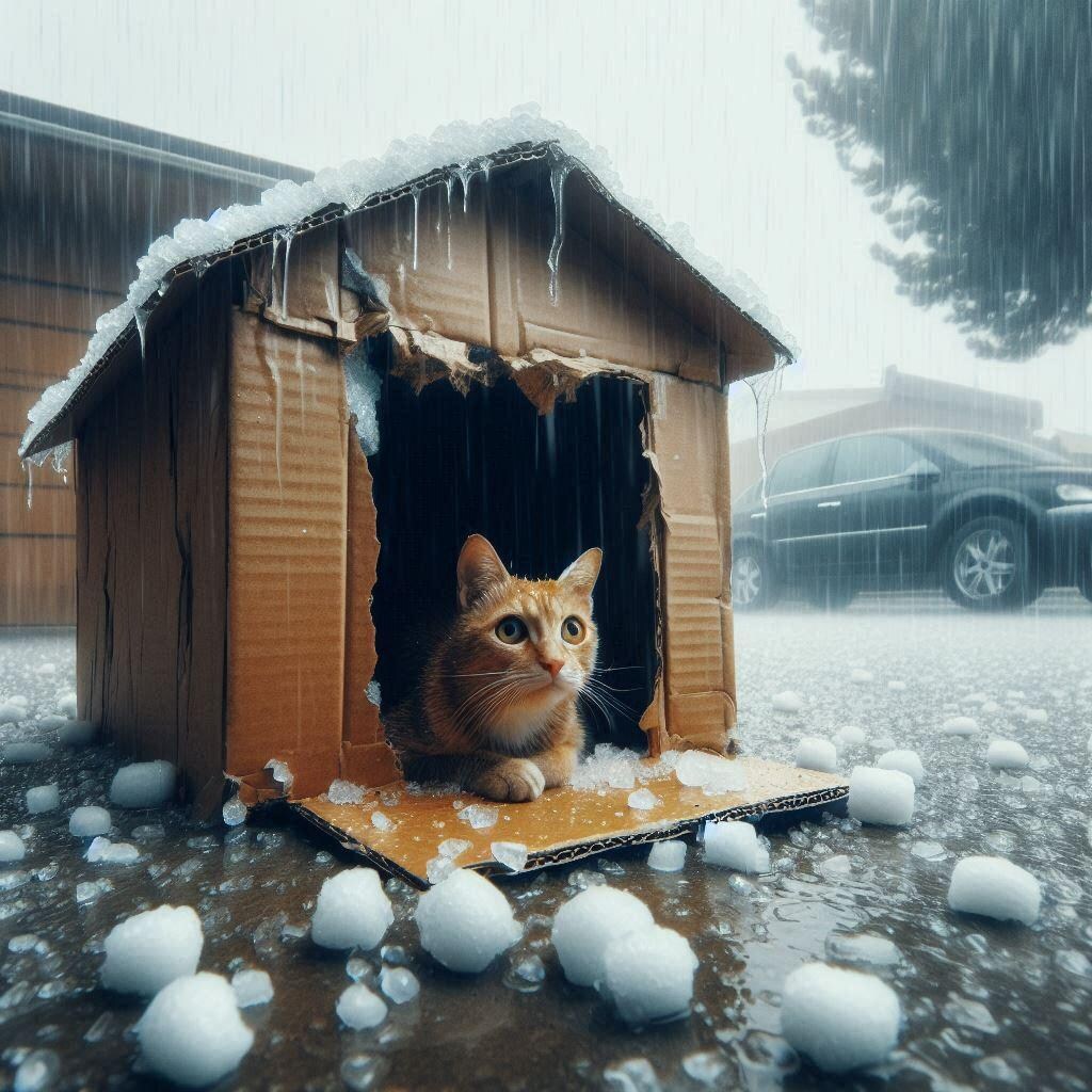 最強のダンボールハウスに住む猫