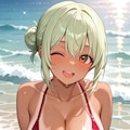水着の緑髪ちゃん 3枚目