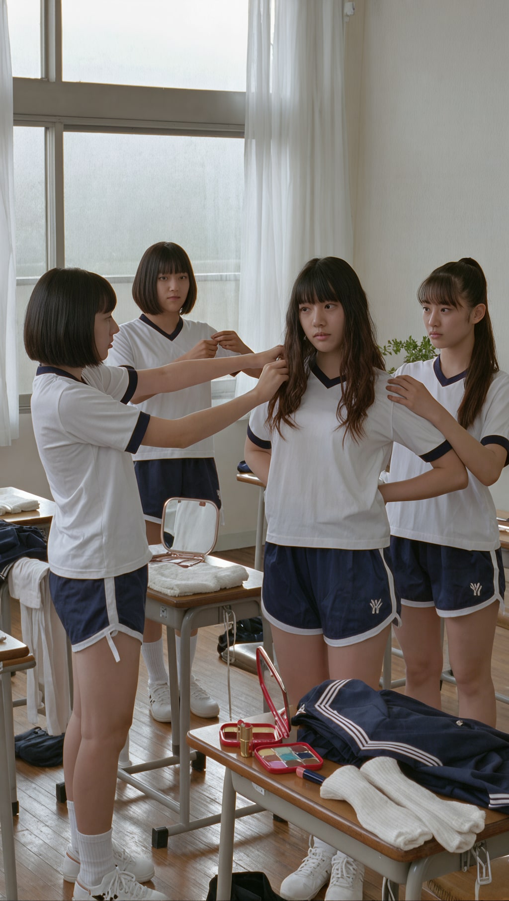 教室で着替える体育着美女
