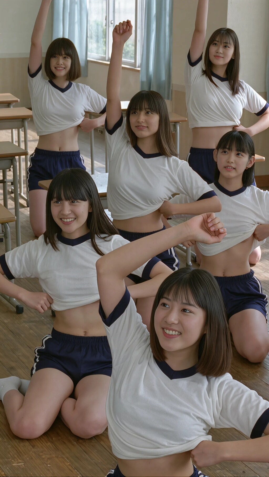 教室で着替える体育着美女