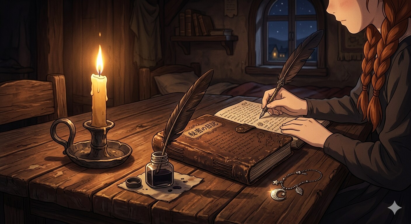 秘密の日記を書く少女