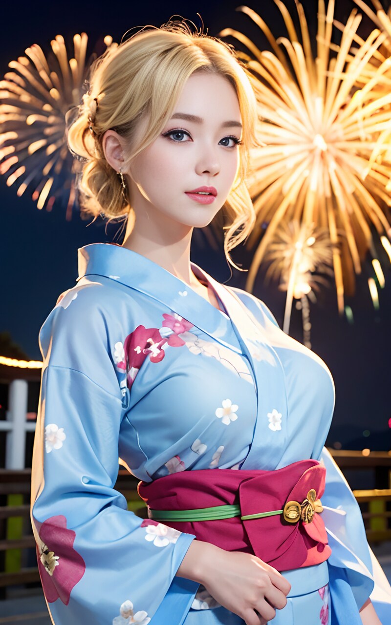 金髪美女がジャパニーズ浴衣