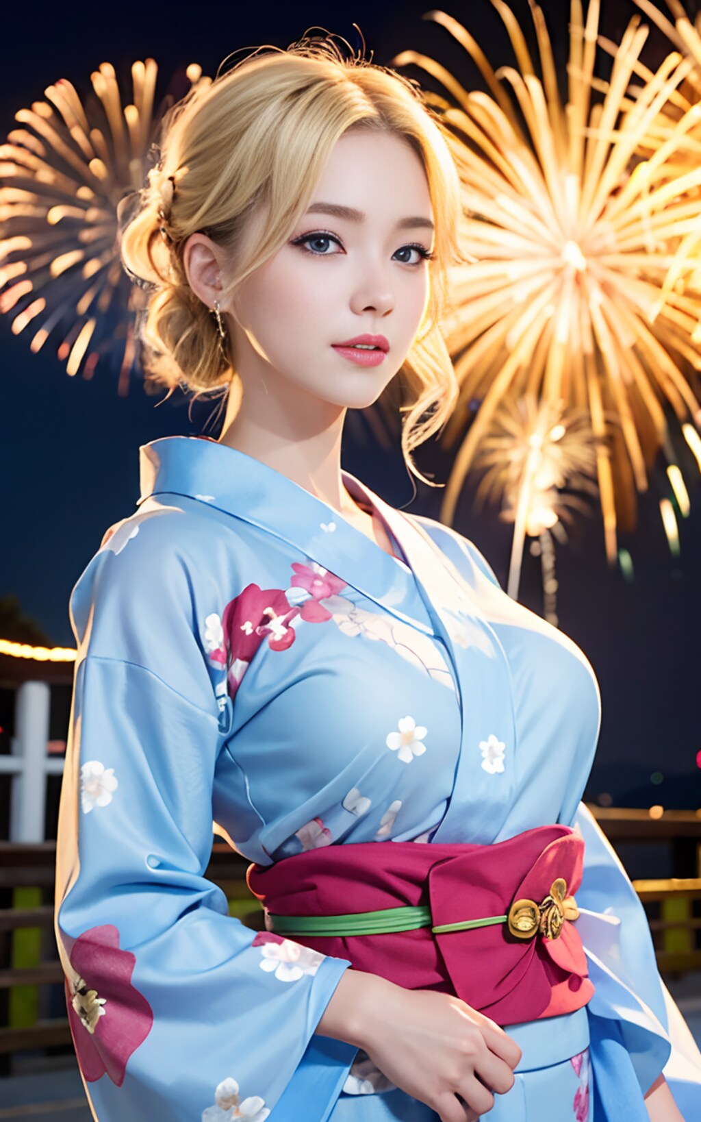 金髪美女がジャパニーズ浴衣