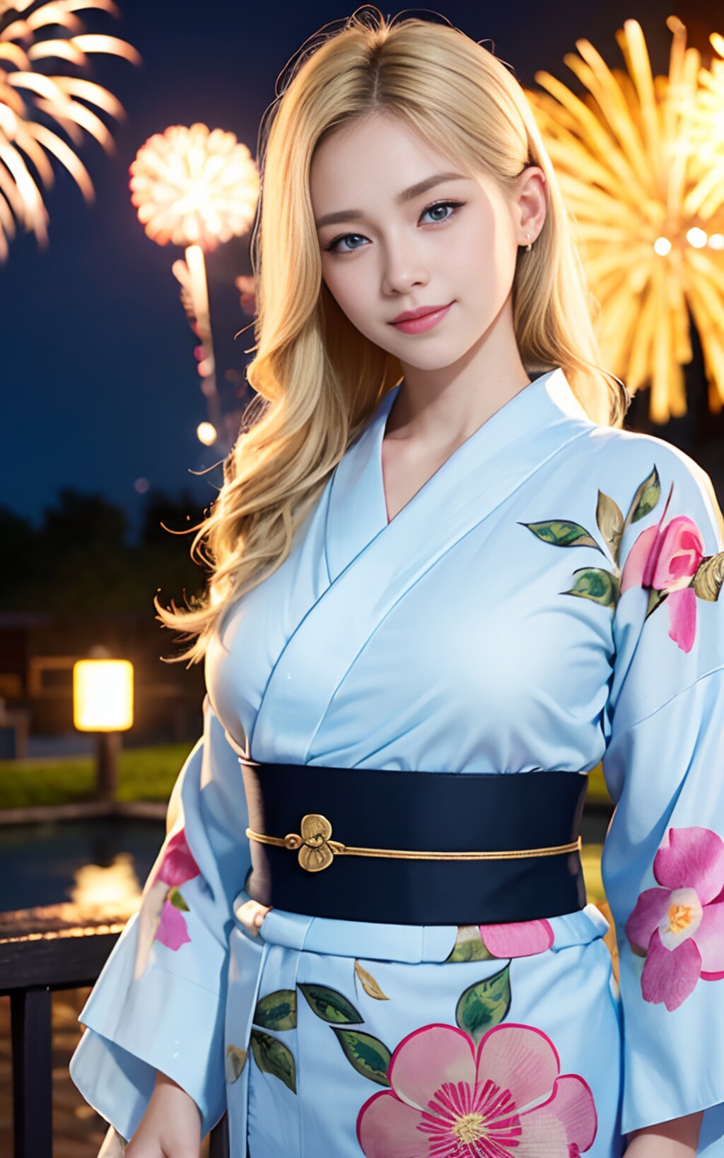 金髪美女がジャパニーズ浴衣