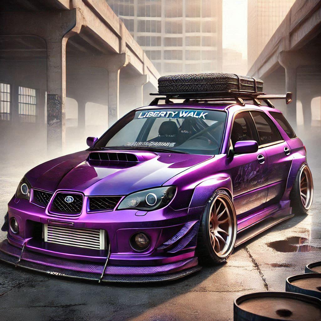 パープルカラーリバティーウォークインプレッサスポーツワゴンのドリ車 | の人気AIイラスト・グラビア