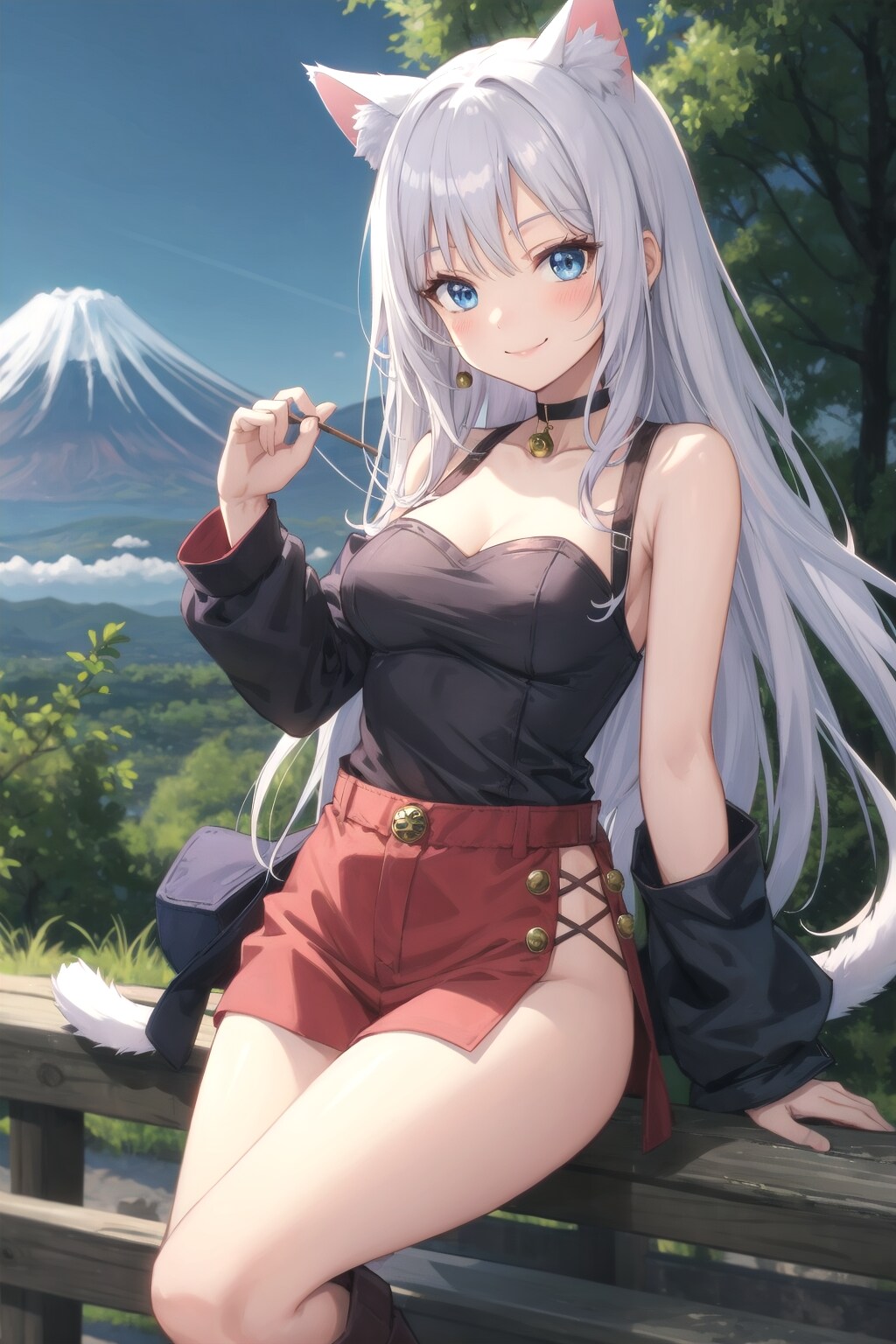 富士山をバックに記念撮影