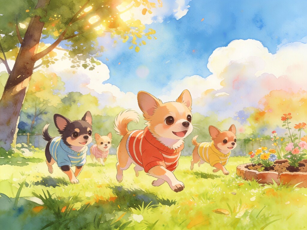 服を着せてもらったチワワたち