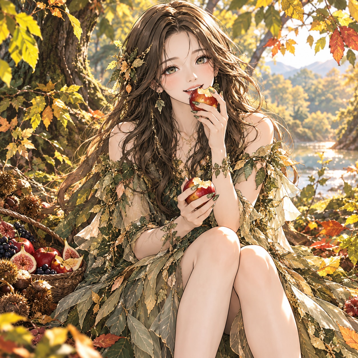 9/17 秋のフルーツを食べるリーフちゃん🌿 | の人気AIイラスト・グラビア