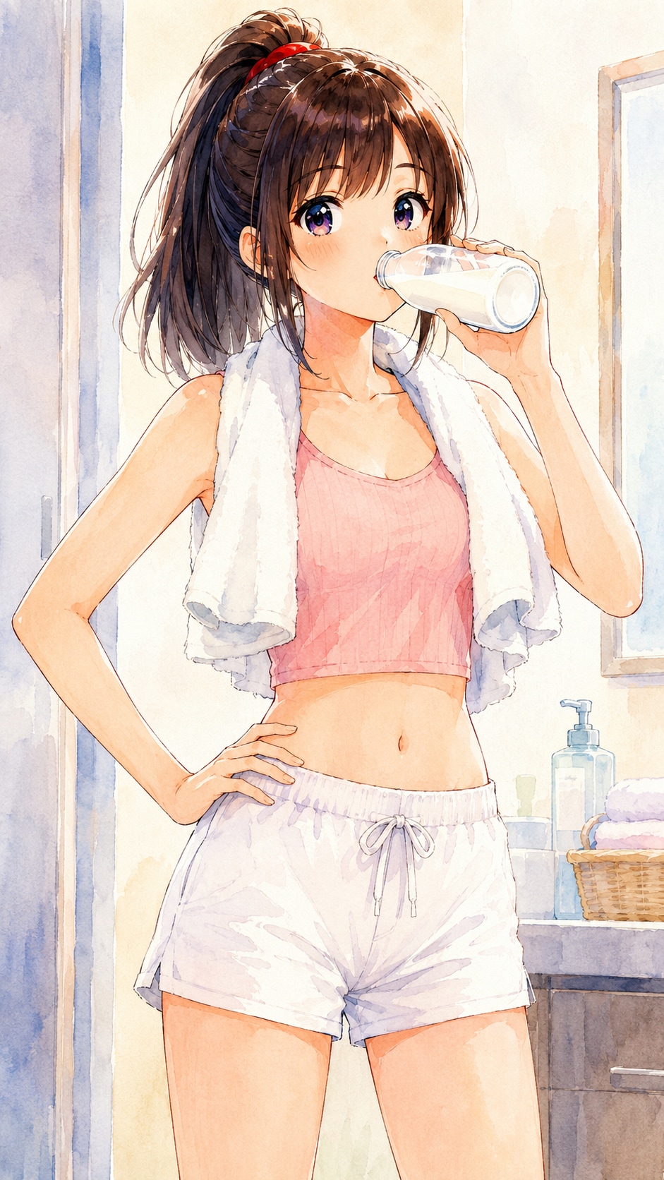 お風呂上がりの牛乳 | の人気AIイラスト・グラビア