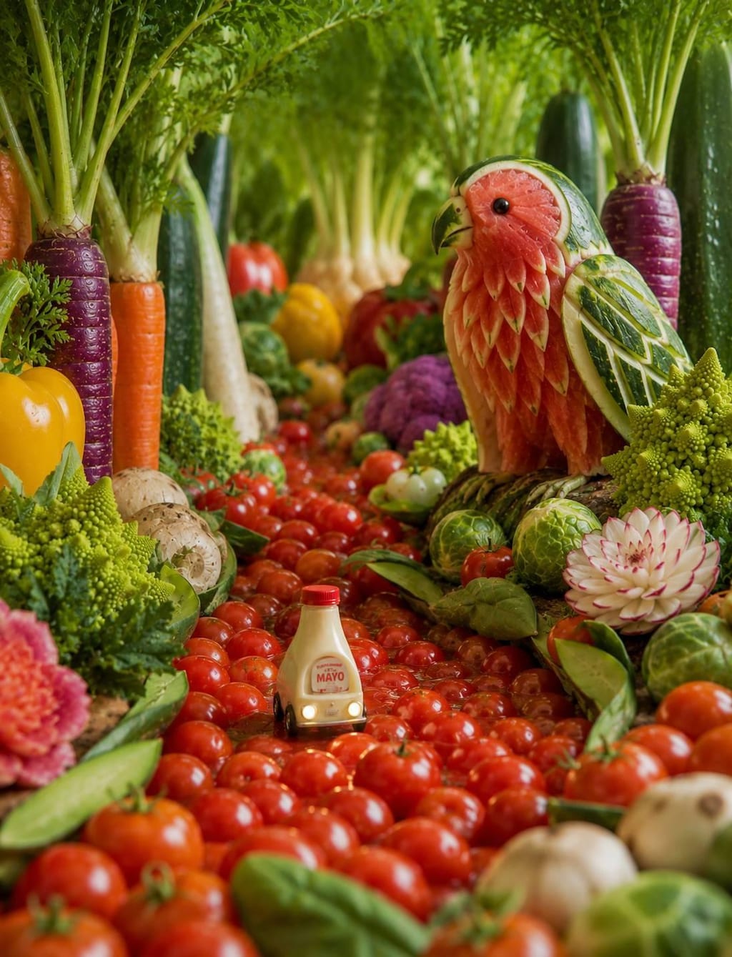 マヨネーズカーは、野菜の動物に出会う