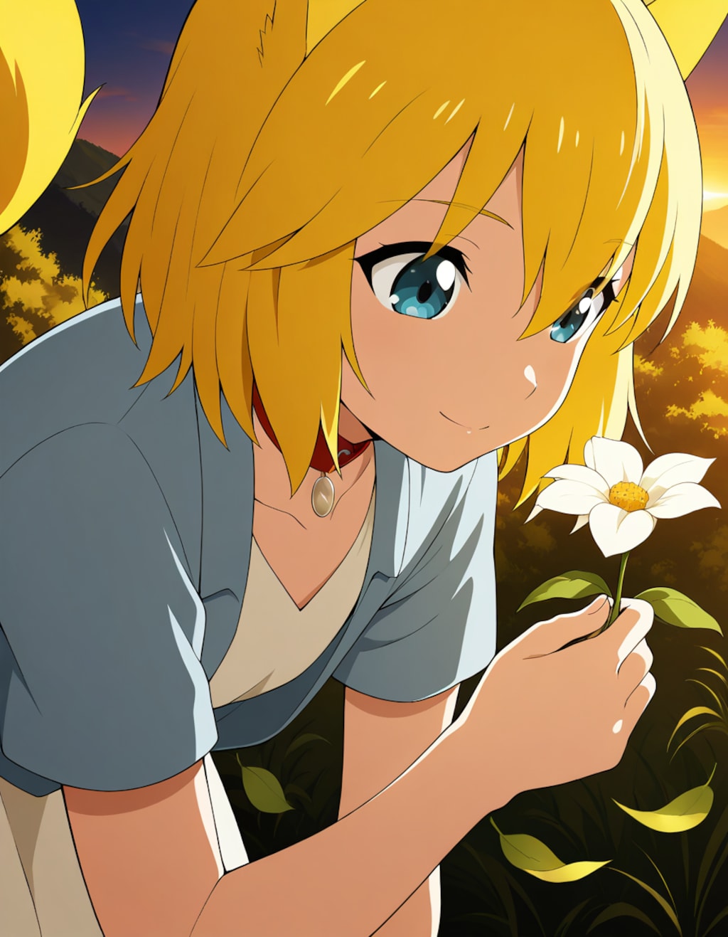 花を愛でるキツネ