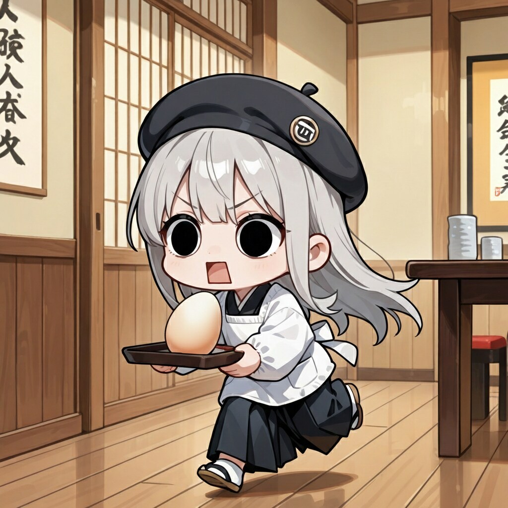 ゆで卵を運ぶえらいこっちゃ嬢