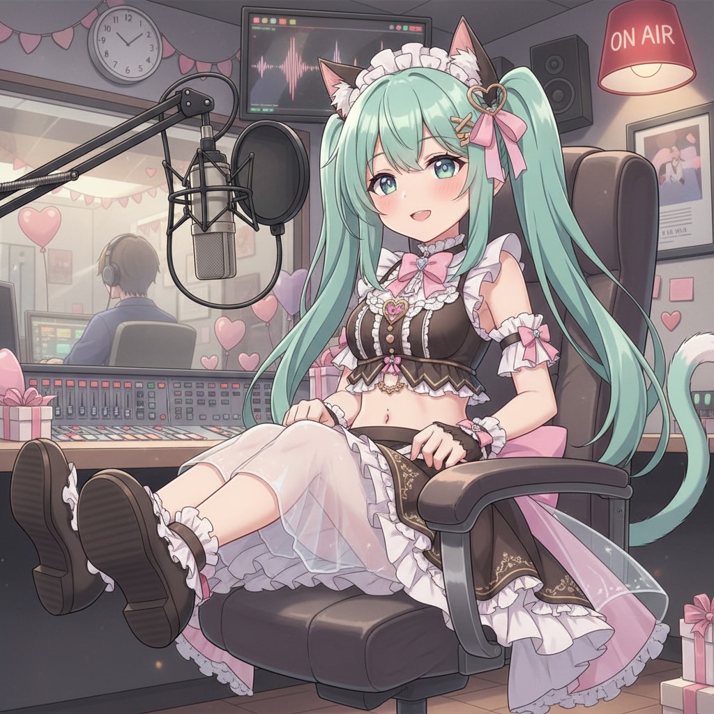 みどツイにゃん。2月13日 #世界ラジオデー。バレンタインメイド。 | の人気AIイラスト・グラビア