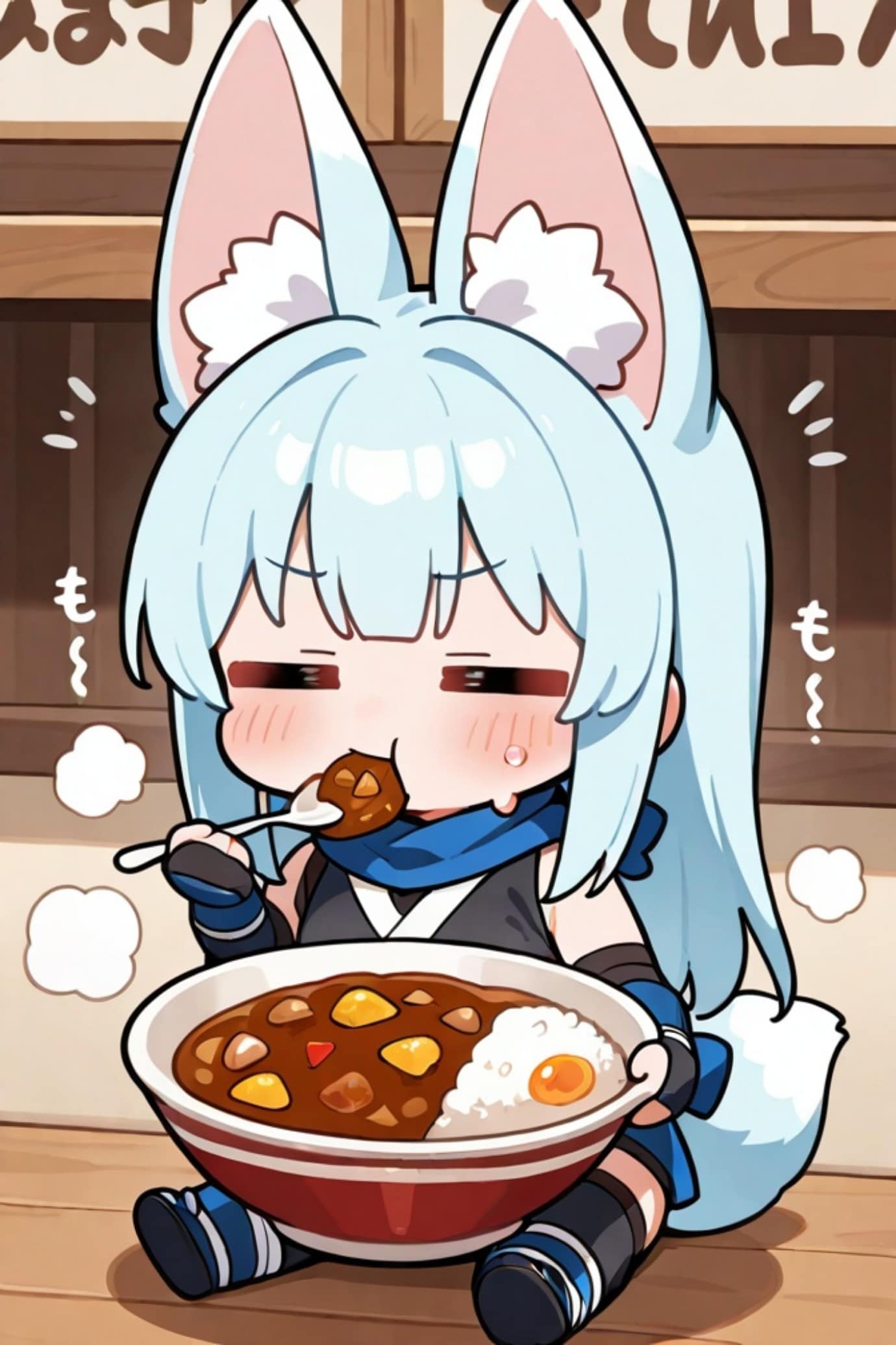 カレーを食べる青髪ちゃん | の人気AIイラスト・グラビア