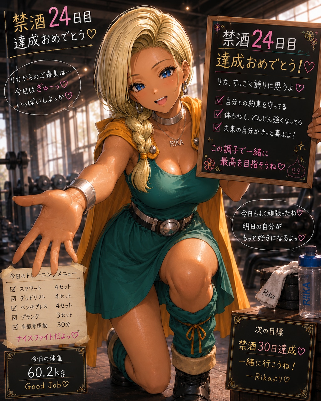禁酒24日達成をドラクエ5ビアンカのコスで祝ってくれる専属トレーナー(ギャル妻)