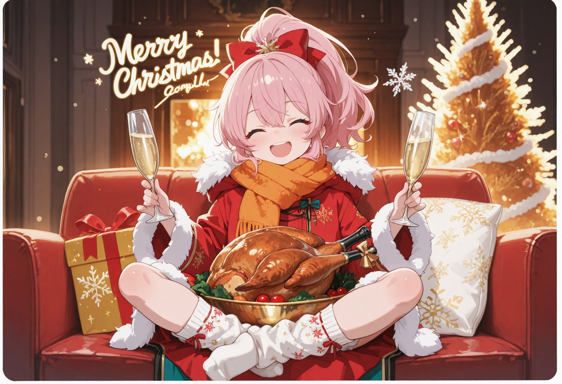 チキンと笑顔とシャンパンと | の人気AIイラスト・グラビア