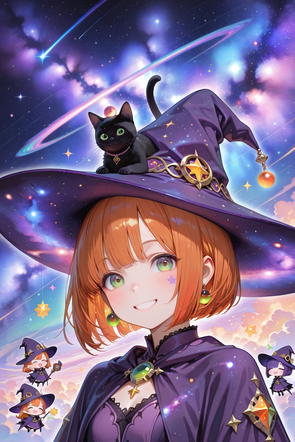 星空を旅する魔女と黒猫 | の人気AIイラスト・グラビア