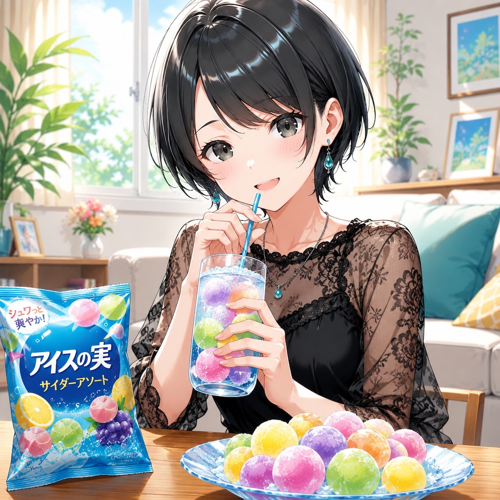 アイスの実をサイダーに入れて飲む藍音ちゃん
