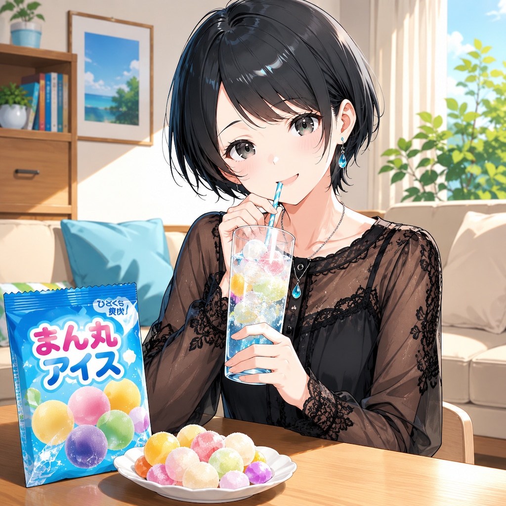 アイスの実をサイダーに入れて飲む藍音ちゃん