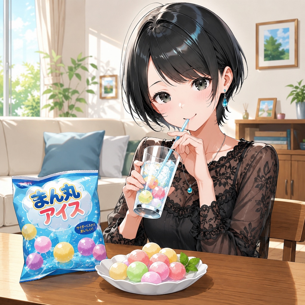 アイスの実をサイダーに入れて飲む藍音ちゃん