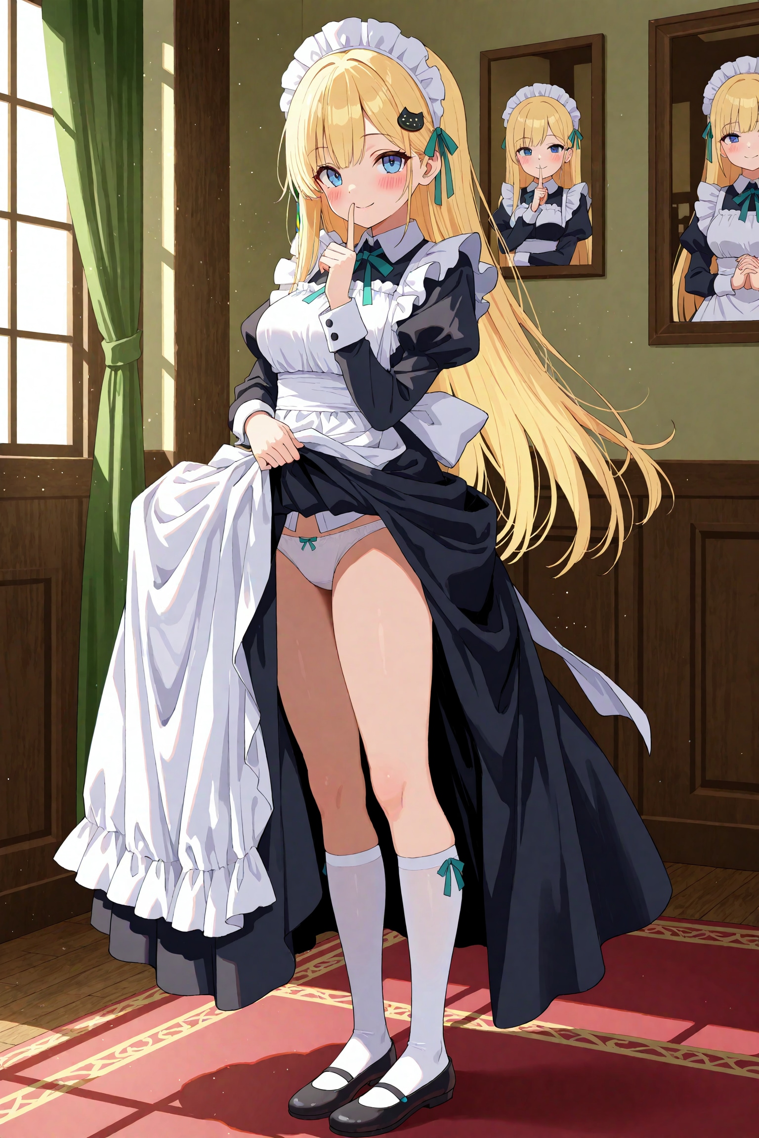 メイドロングスカートでたくし上げ