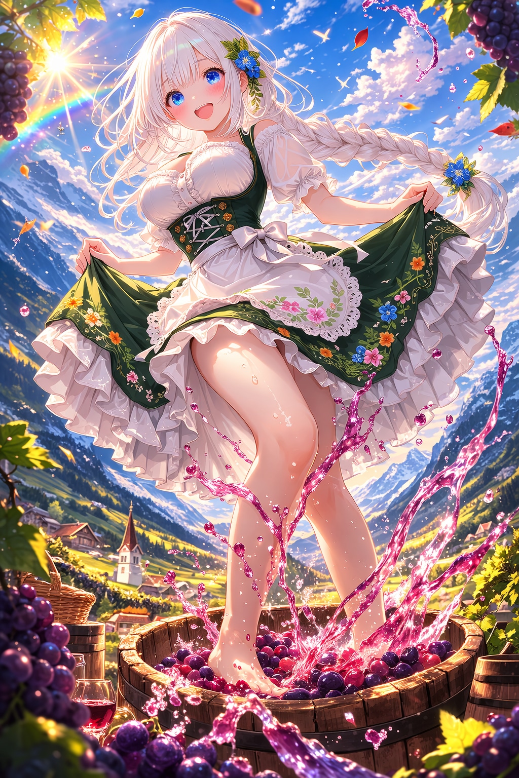 ディアンドルでブドウ踏み