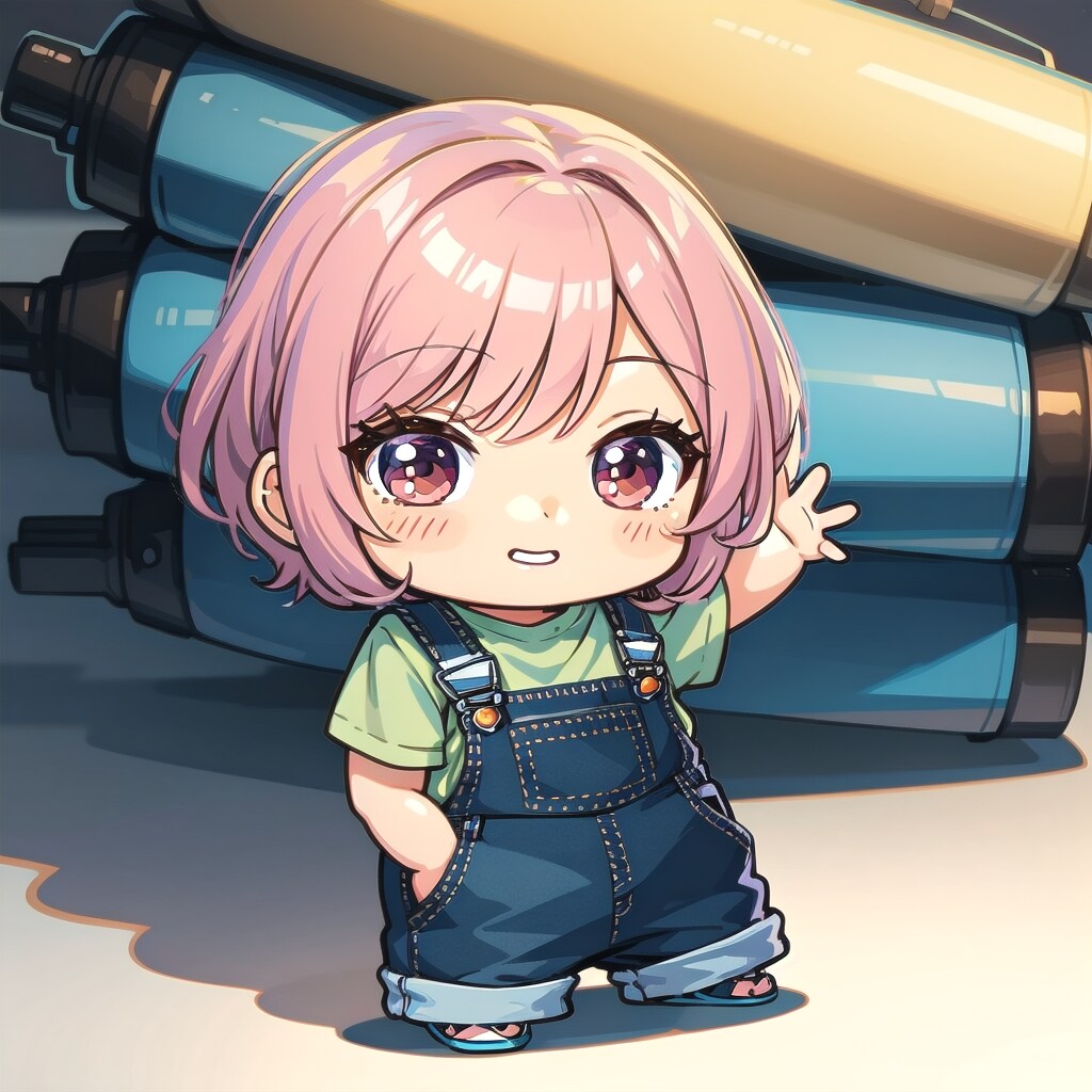 オーバーオール姿のちびキャラ